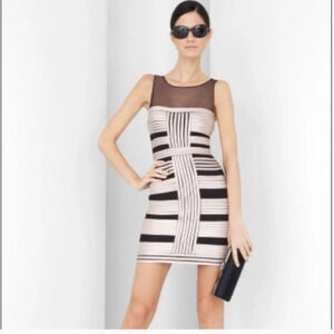 BCBGMaxAzria Brenda Stretch Satin Bandage Bodycon Dress In Champagne Sz 4